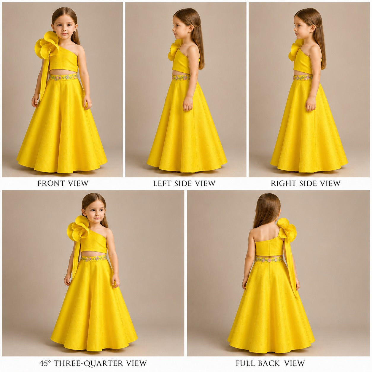 Pre Order: Elegant Yellow Ruffle Twisted One Shoulder Top With Flared Palazzo
