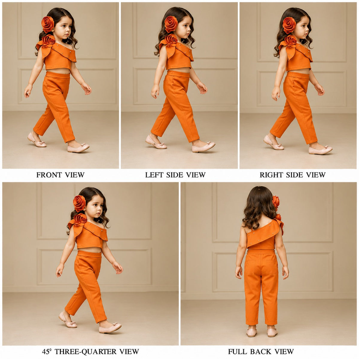 Pre Order: Orange Rose One Shoulder Crop Top and Matching Pant