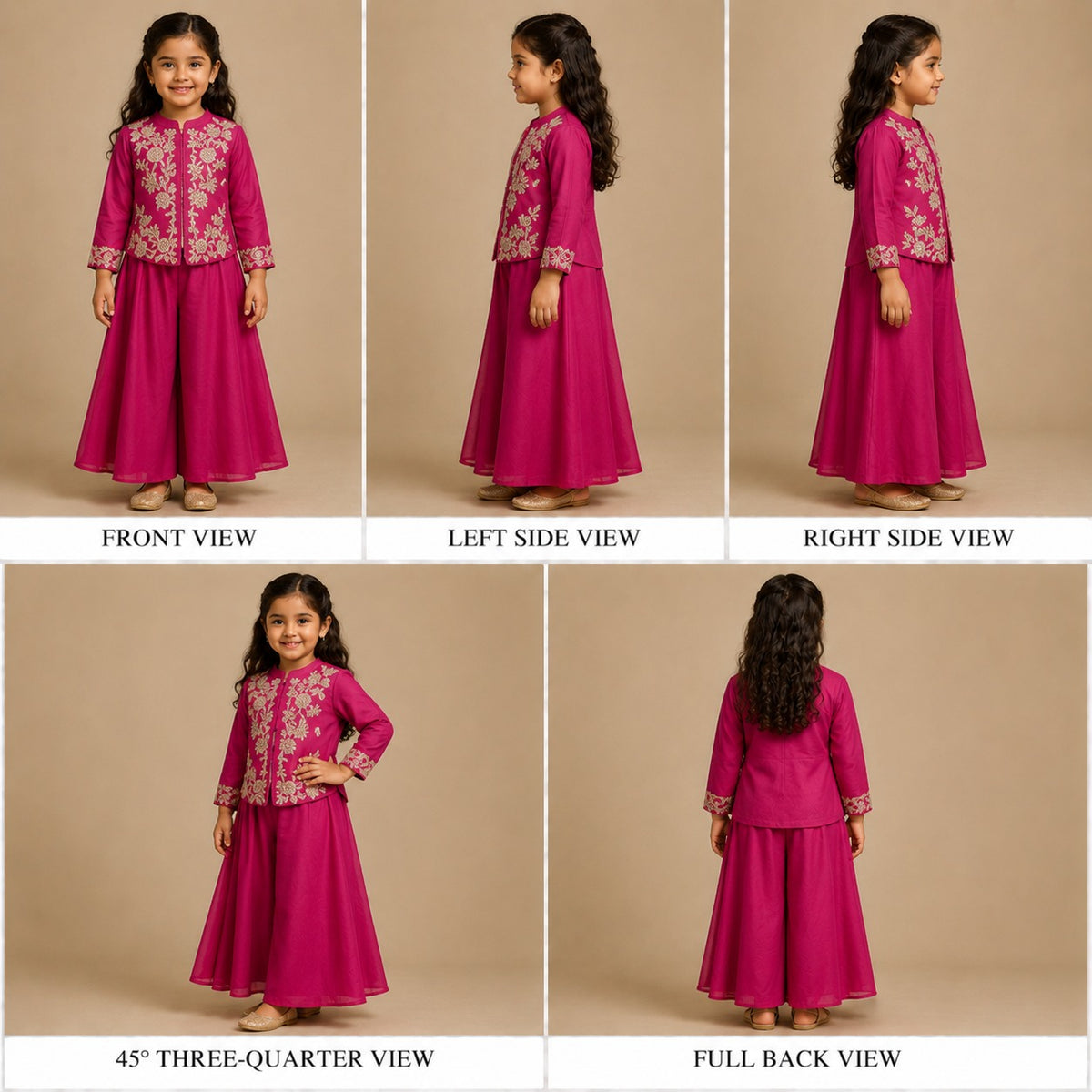 (Girl) Pre Order: Front Open Embroidered Pink Top And Palazzo