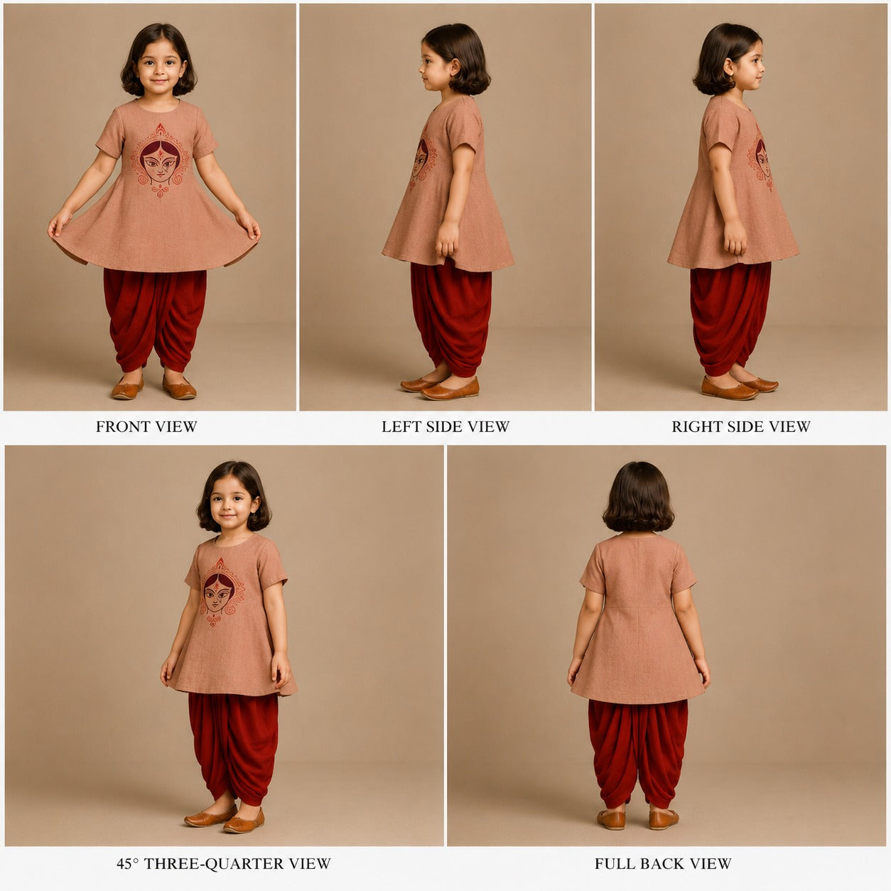 Pre Order: Maa Shakti Peach Top And Red Dhoti