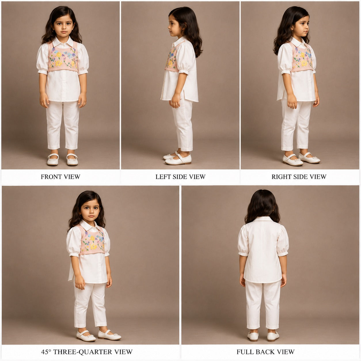 Pre Order: Elegant Shirt Style Top With Peach Embroidered Embellished Jacket And Pant