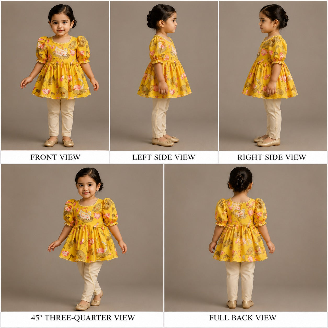Pre Order: Printed Puffed Sleeves Yellow Peplum Top With Tulip Pant