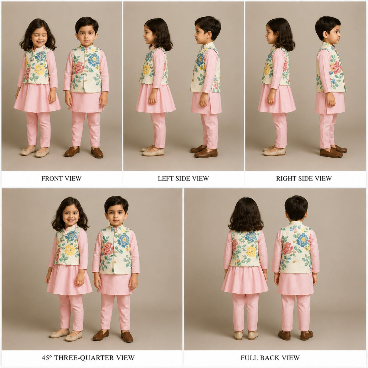 (Girl)Pre Order: Pink And White Kurta Set With Jacket