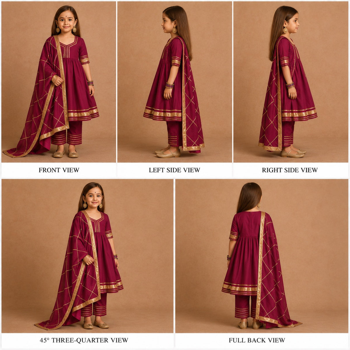 Pre Order: Maroon Anarkali with Duppatta and Gota Detailing