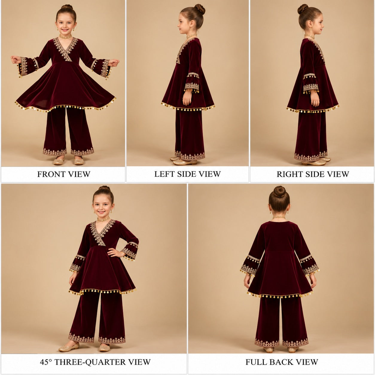 Pre Order: Maroon Embroidered Velvet Suit Set