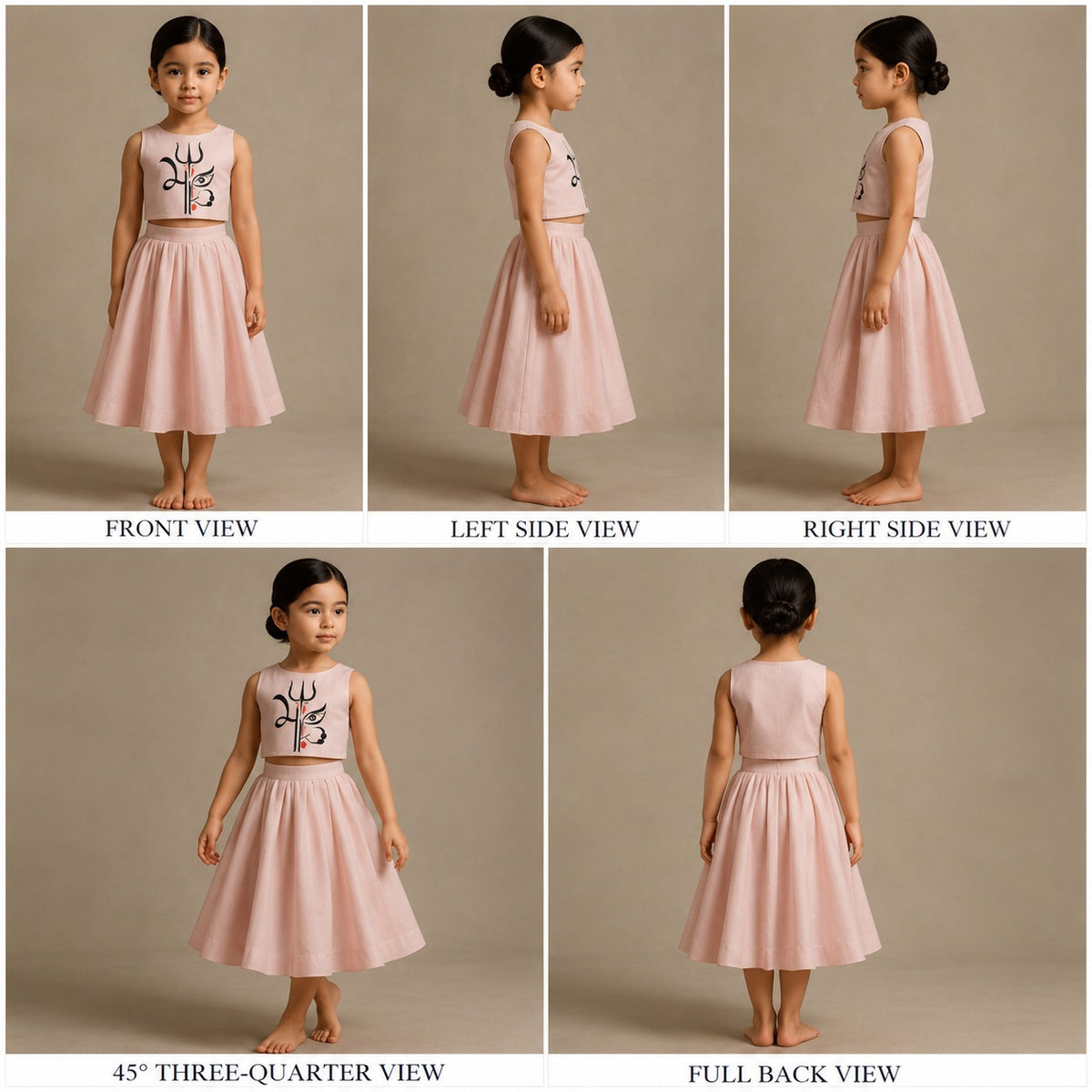 Pre Order: Mata Ji Trishool Pink Top and Skirt