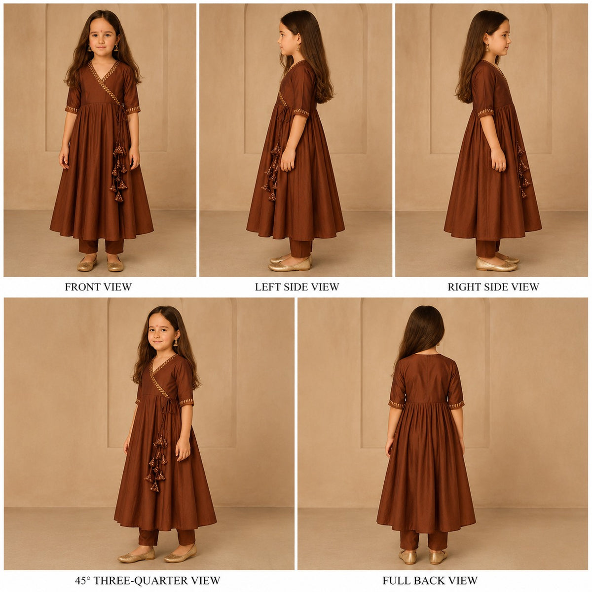 Pre Order: Brown Suit Set with Dupatta and Gota Detailing