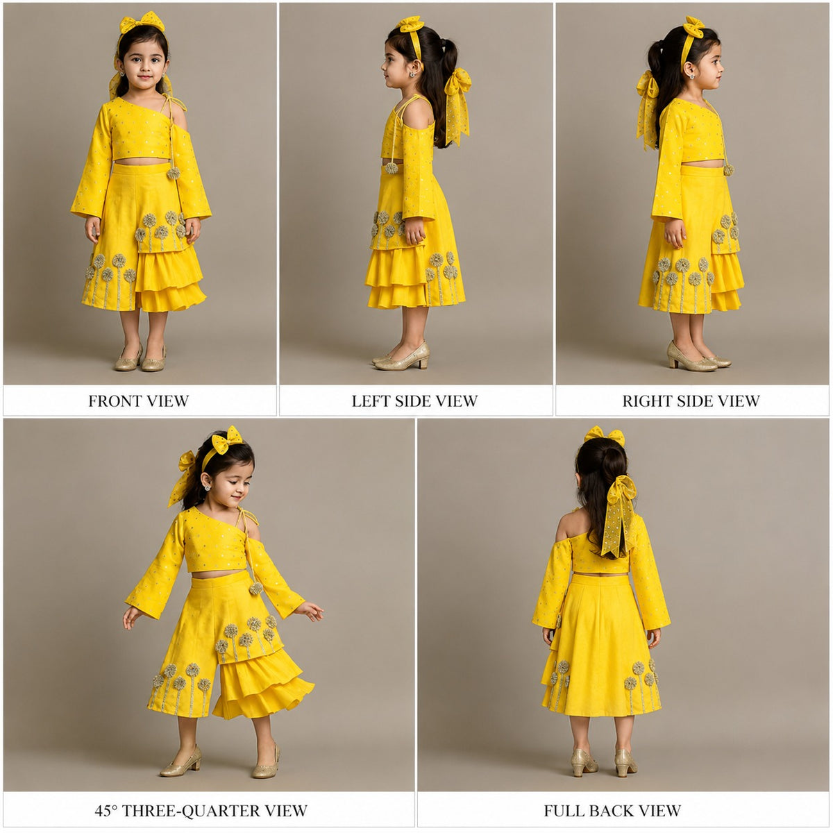 Pre Order: Yellow One Shoulder Top With Tiered Sharara