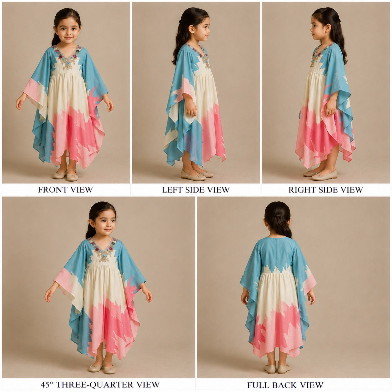 Pre Order: Multicolour Printed Kaftan Style Embroidered Kurti