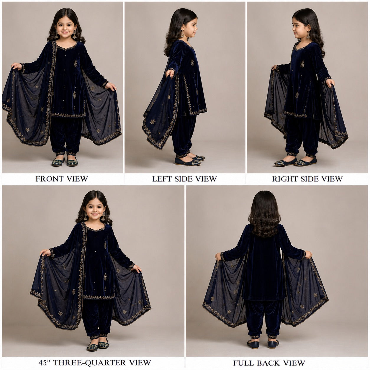 Pre Order: Royal Blue Velvet Embroidered Dupatta Suit Set