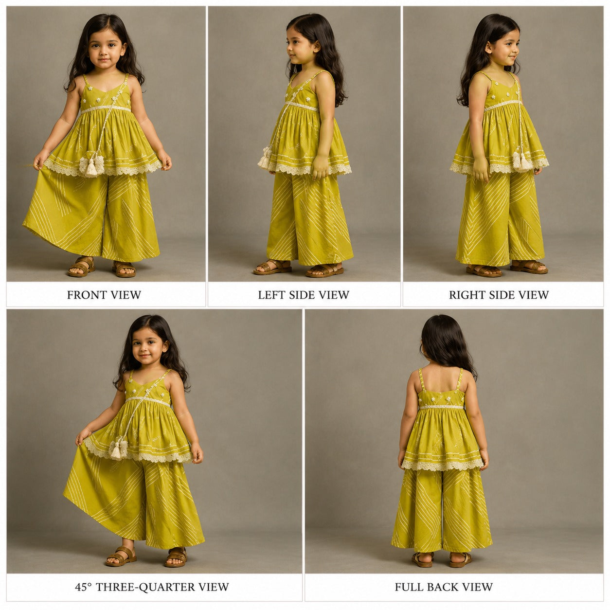 Pre Order: Bandhani Printed Strappy Peplum Kurti With Palazzo