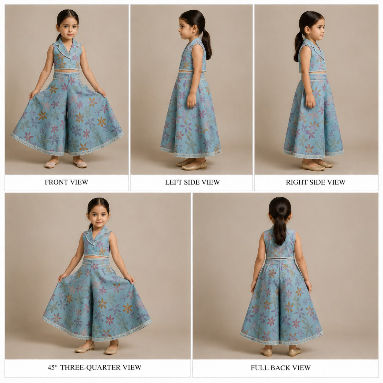 Pre Order: Floral Printed Notch Collared Crop Top With Flared Palazzo