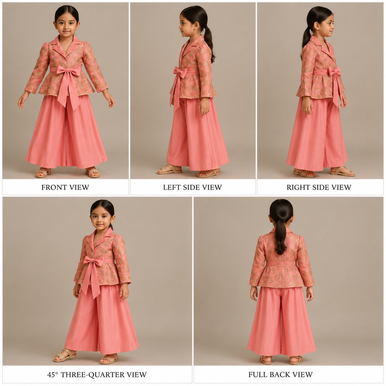 Pre Order: Pink Printed Jacket Style Peplum Top And Flared Palazzo