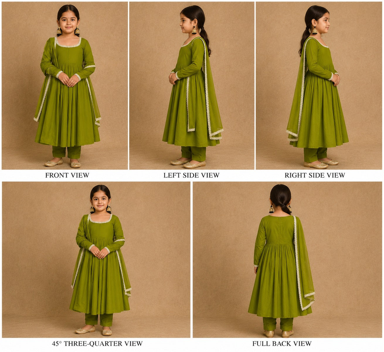 Pre Order : Mehndi Anarkali with Dupatta Lace Detailing