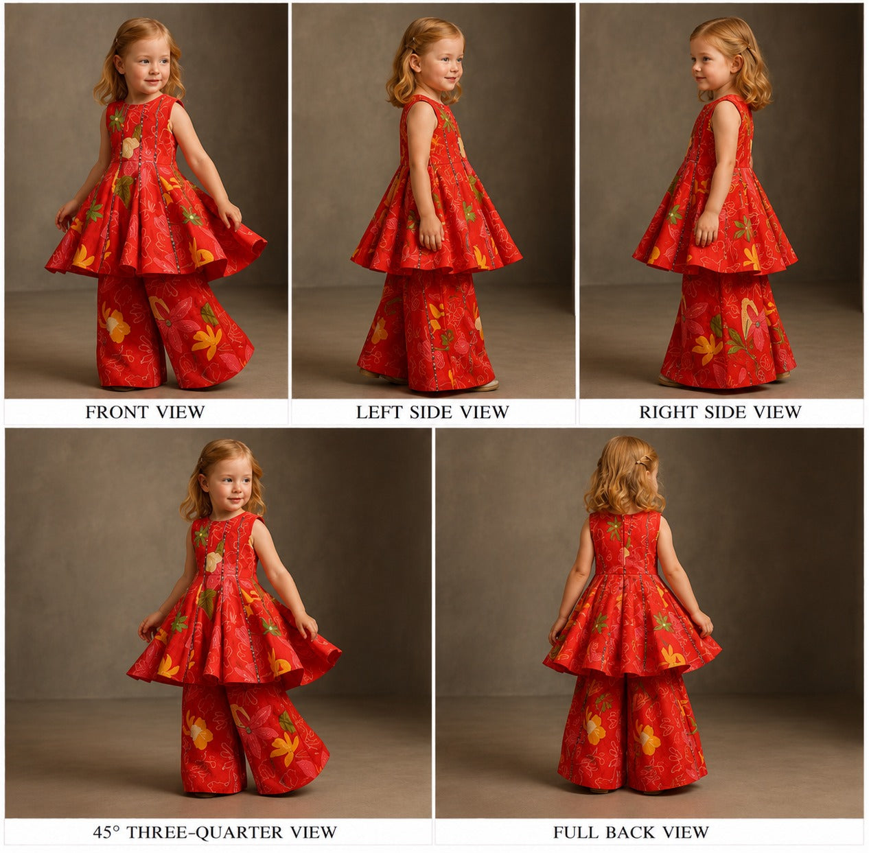 Pre Order: Red Floral Printed Sleeveless Kurti With Matching Palazzo