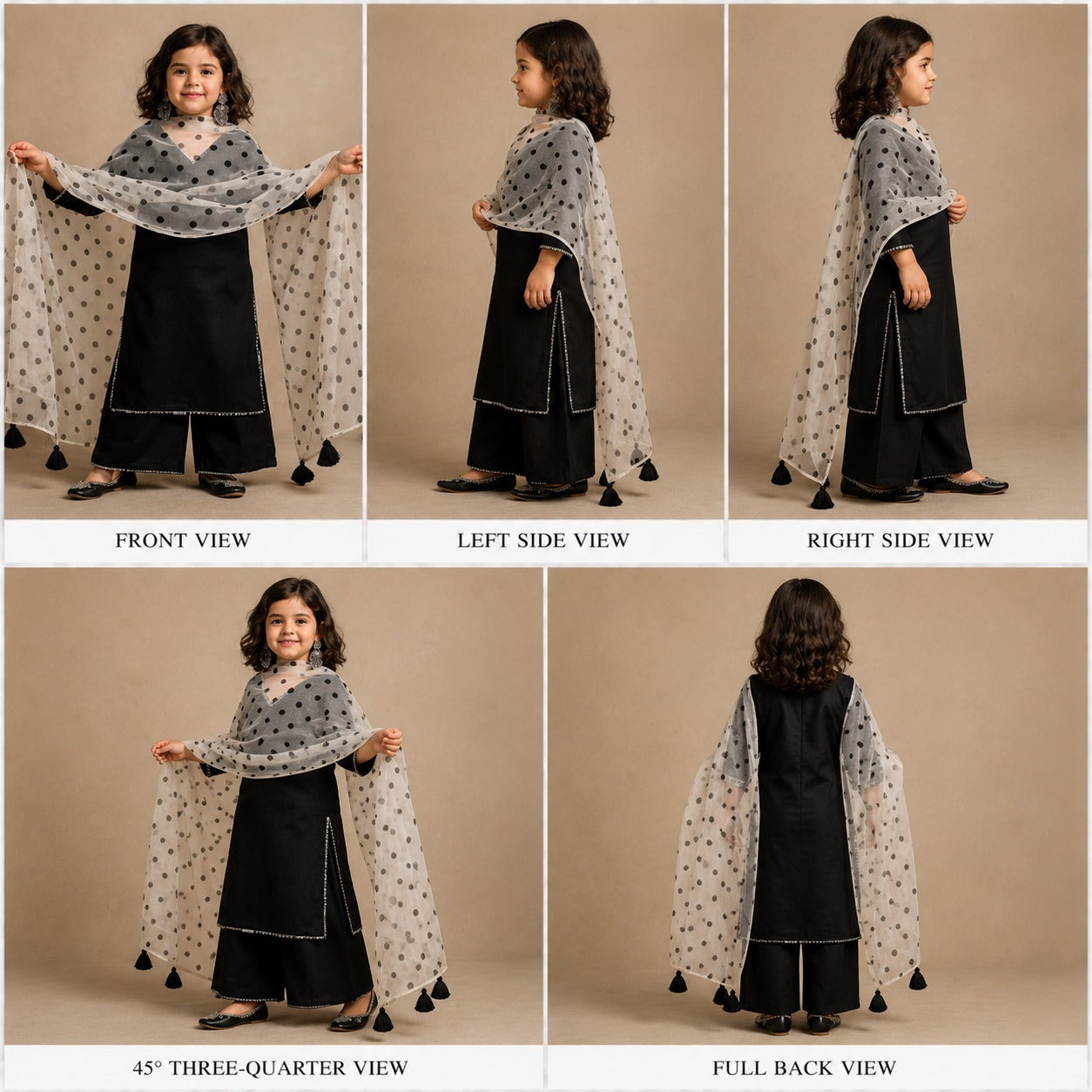 Pre Order: Black And Polka Suit Set