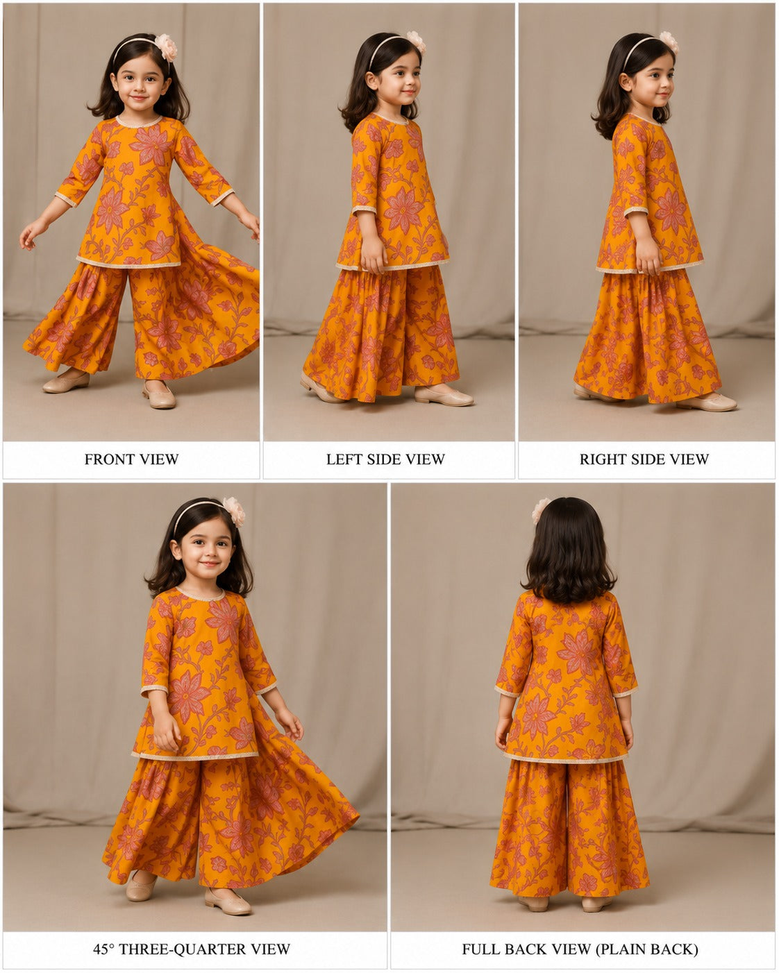 Pre Order: Floral Printed Kurti And Sharara With Dupatta