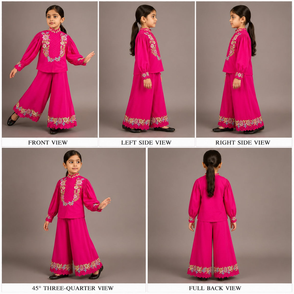 Pre Order: Pink Embroidered Full Sleeves Top And Palazzo