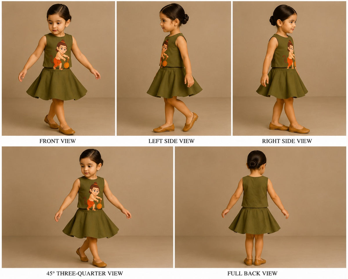 Pre Order: Olive Hanuman Hand Painted Top And Skirt