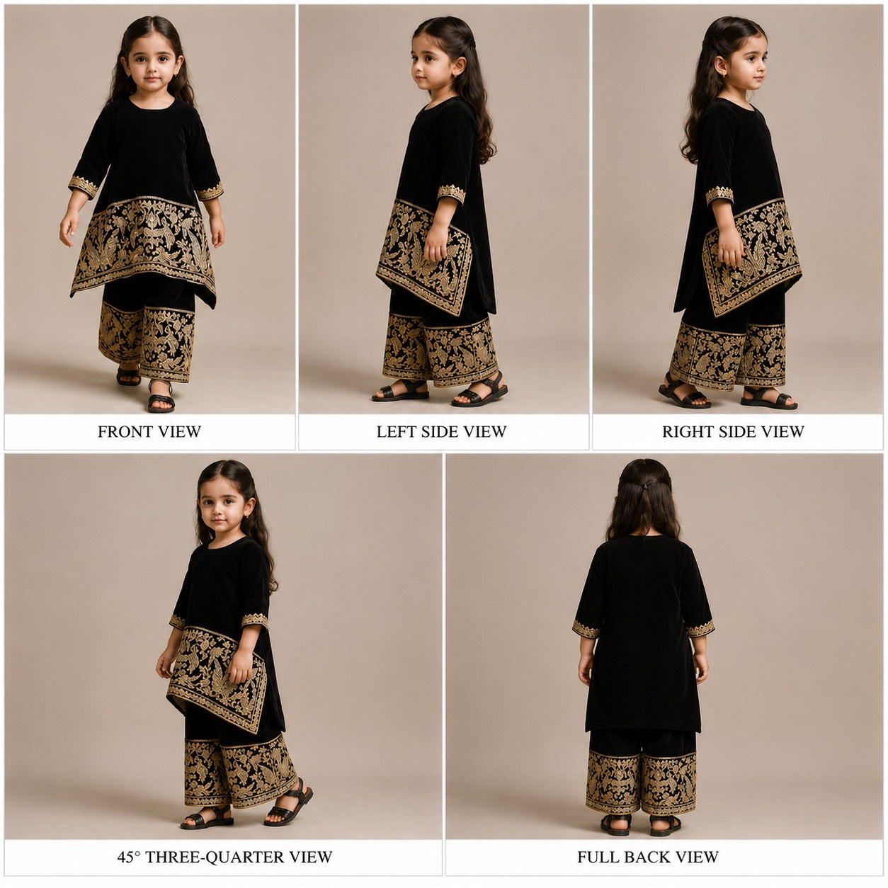 Pre Order: Black Velvet Embroidered Kurti And Palazzo
