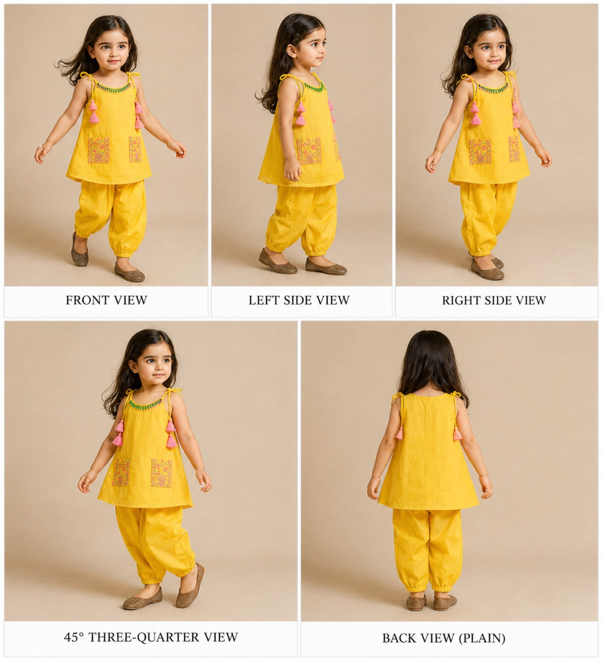 Pre Order: Yellow Thread Embroidered Neckline Strappy Kurti With Patiala