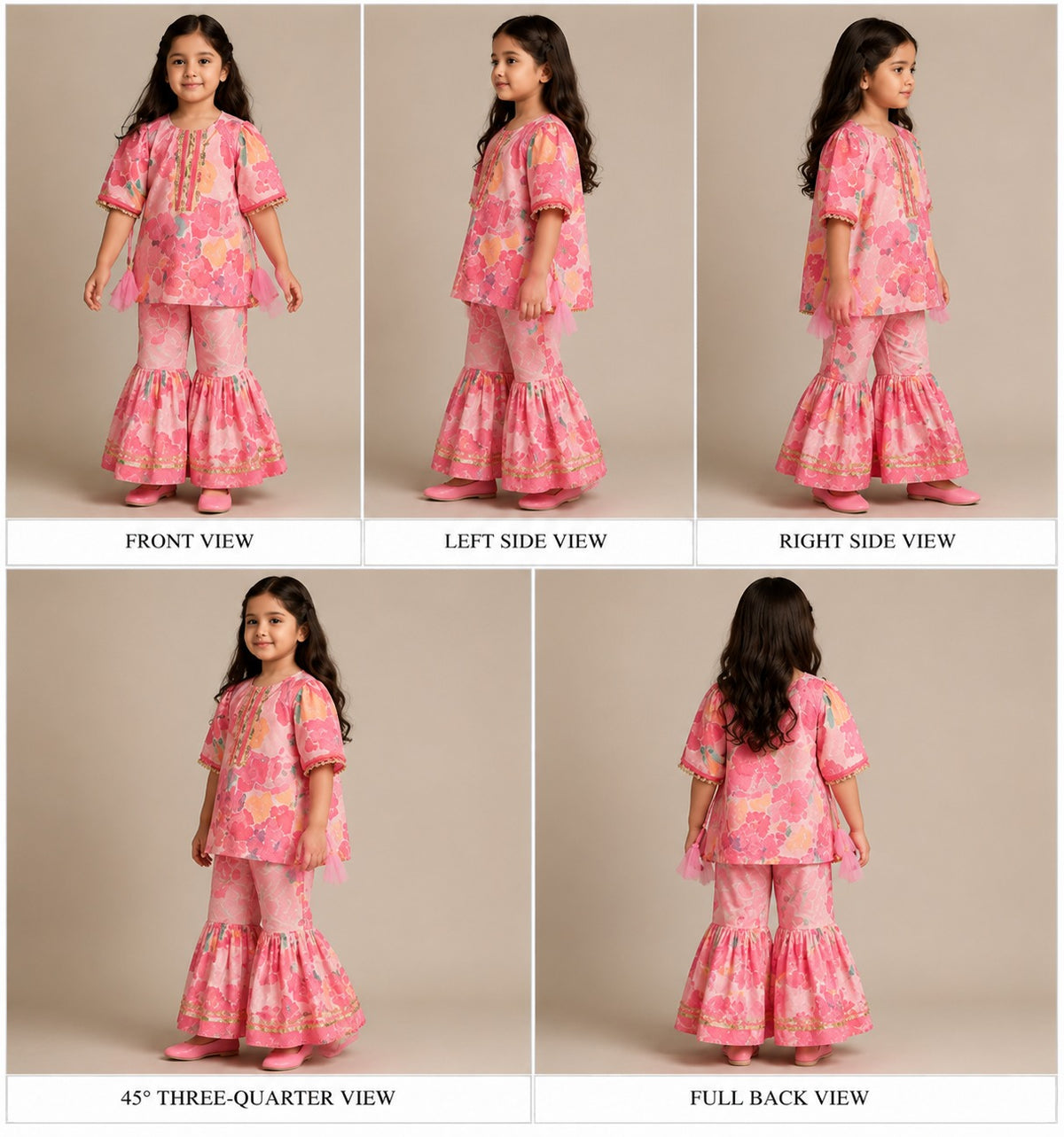 Pre Order: Printed Gota Work Kurti With Printed Sharara