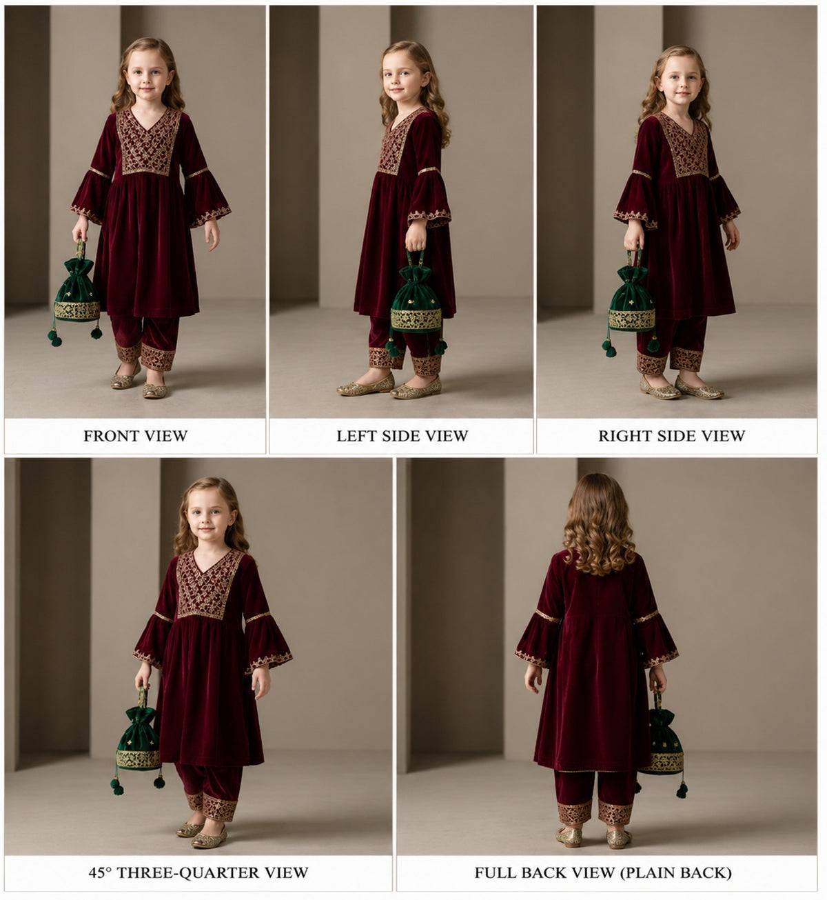 Pre Order: Red Embroidered Velvet Suit Set