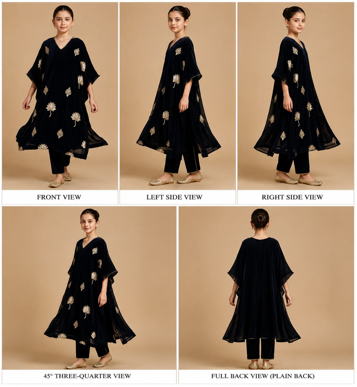 Pre Order:Black Floral Embroidered Velvet Suit Set