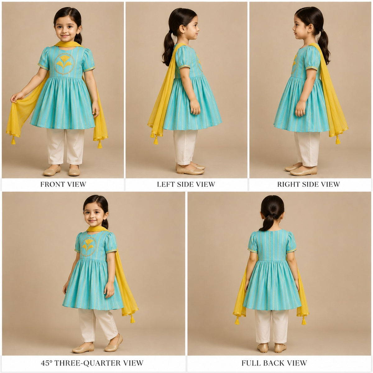 Pre Order: Blue Embellished Kurti And Pant With Dupatta