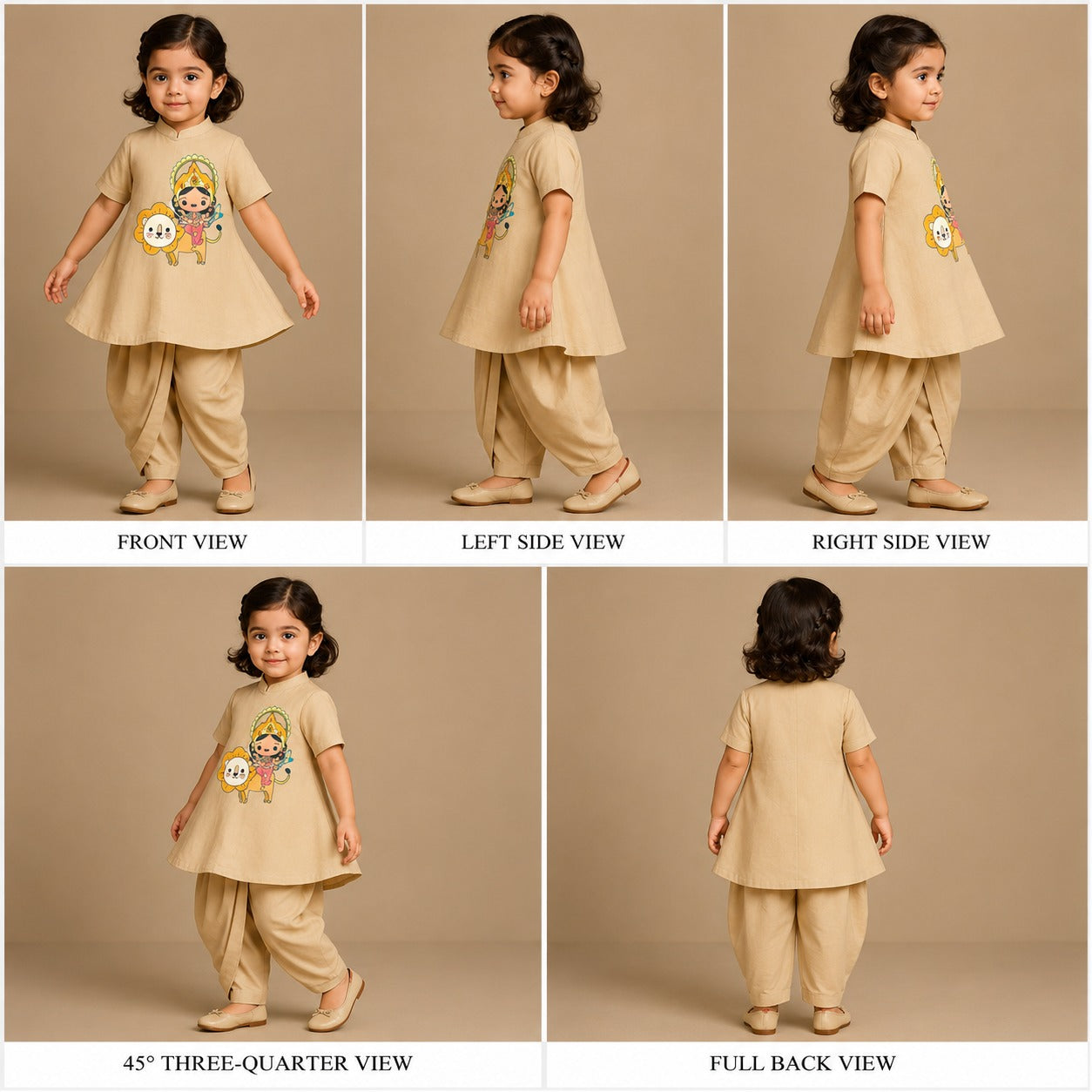 Pre Order: Goddess Durga Beige Top And Dhoti