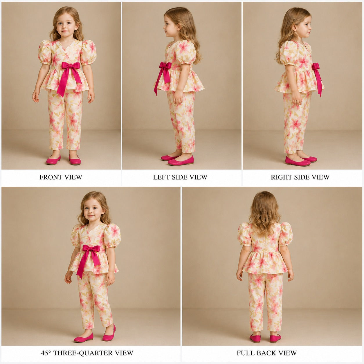 Pre Order: Puff Sleeves Printed Top And Dual Pocket Detail Pant
