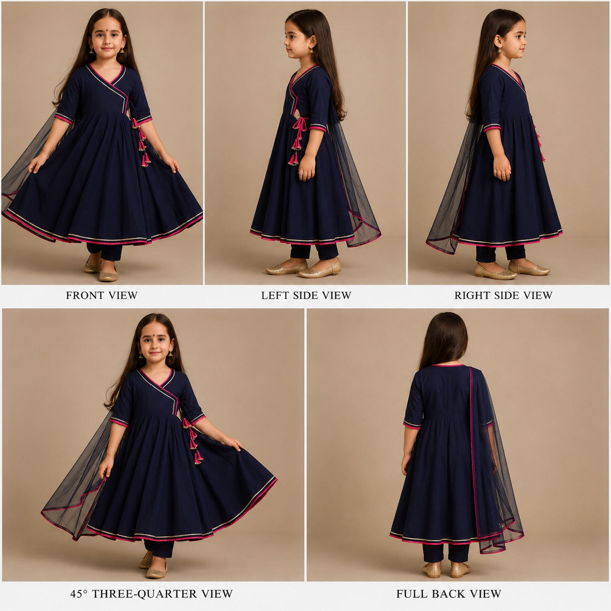 Pre Order: Blue Suit Set with Dupatta and Gota Detailing