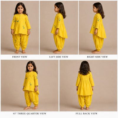 Pre Order: Yellow Embroidered Kurta And Dhoti Style Pant