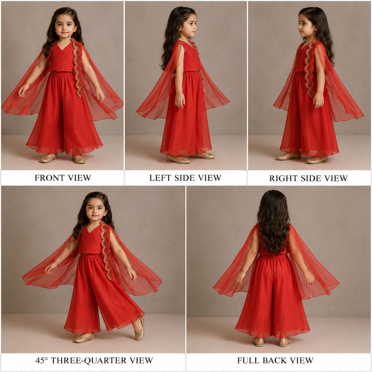 Pre Order: Gorgeous Sleeveless Pin Tuck Detailed Top With Embroidered Cape And Palazzo