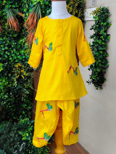 Pre Order: Yellow Radha Embroidered Kurta And Dhoti Style Pant