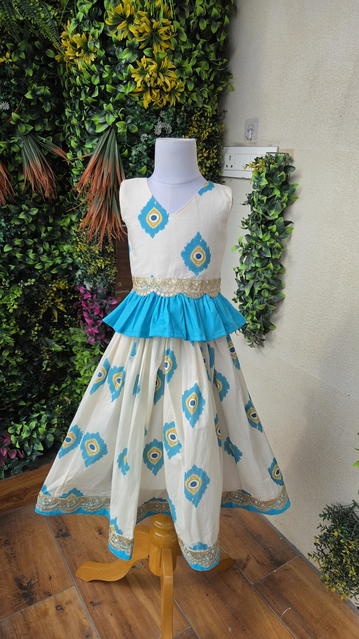 Pre Order: Radha Mor Pankh Digital Print Top With Lehenga