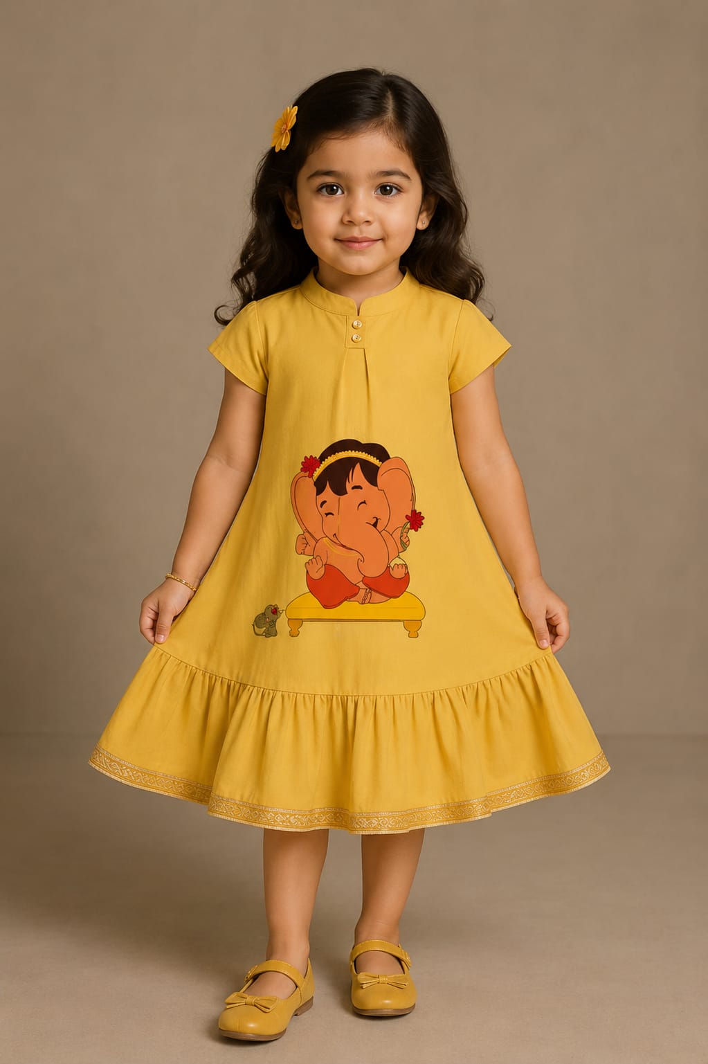 Pre Order: Peeli Pari Ganesha Dress