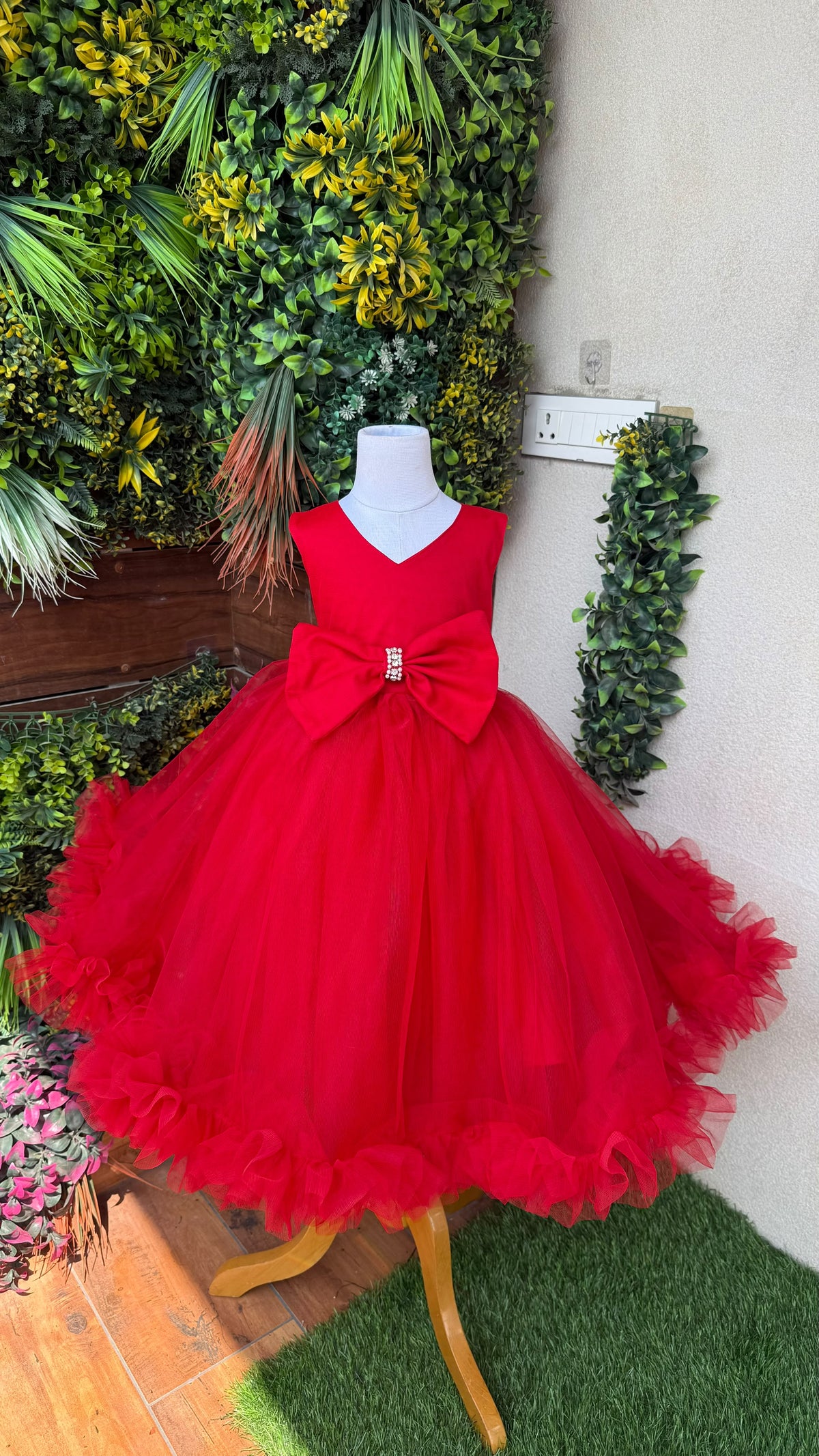 Pintuck Detailing Red Gown