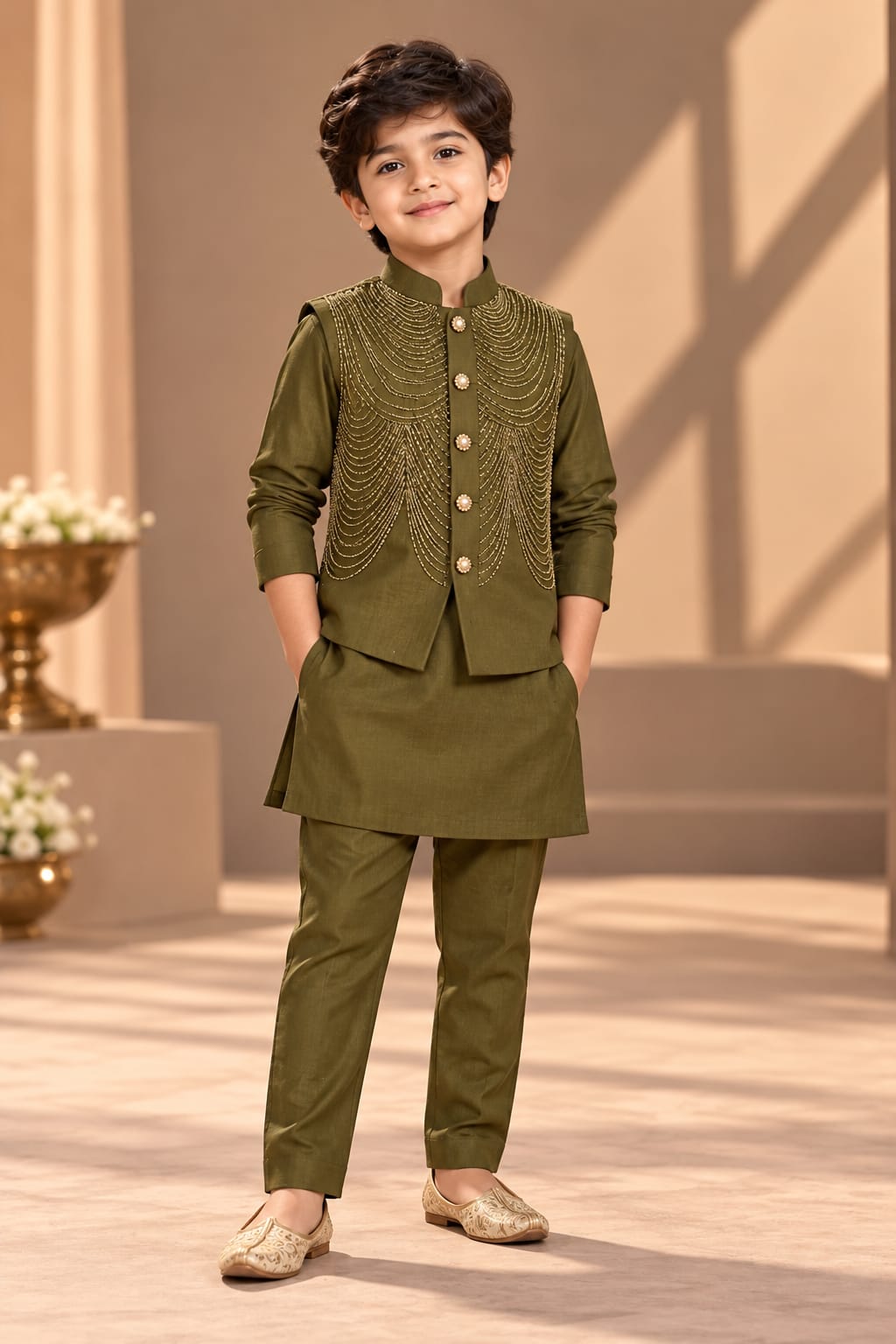Pre Order: Olive Maharaja kurta Set
