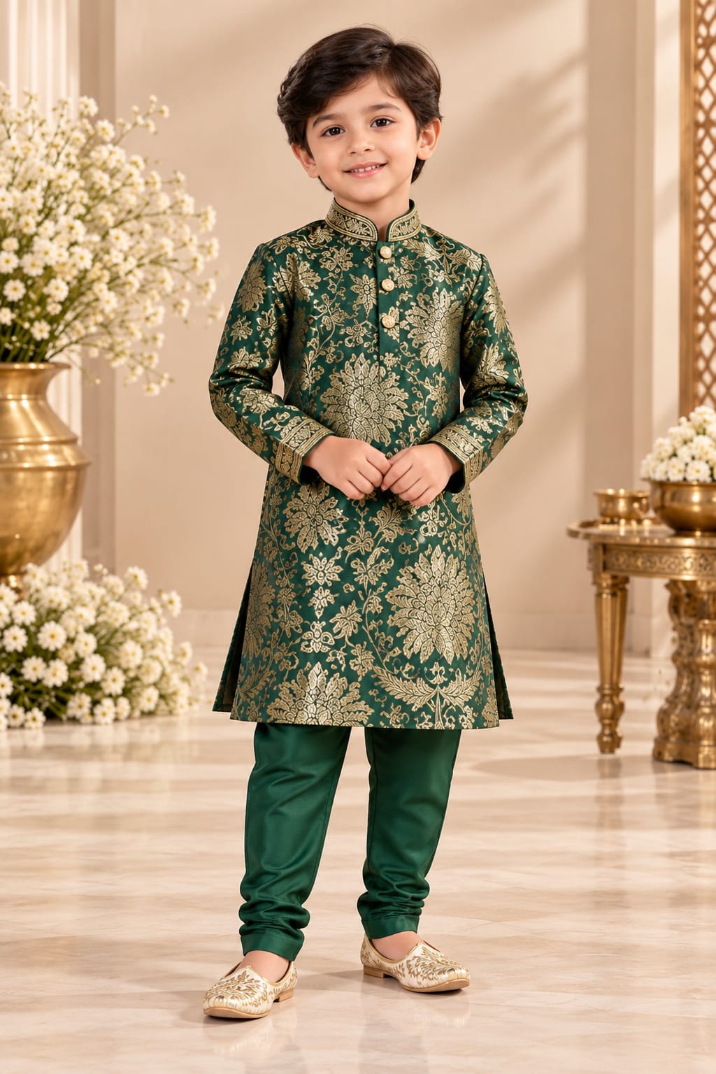 Pre Order: Royal Emerald Brocade Sherwani