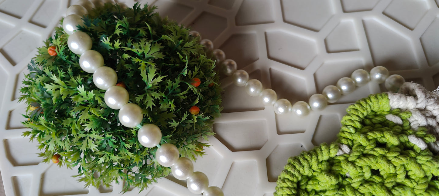 Green And White Macrame Pearl Bag