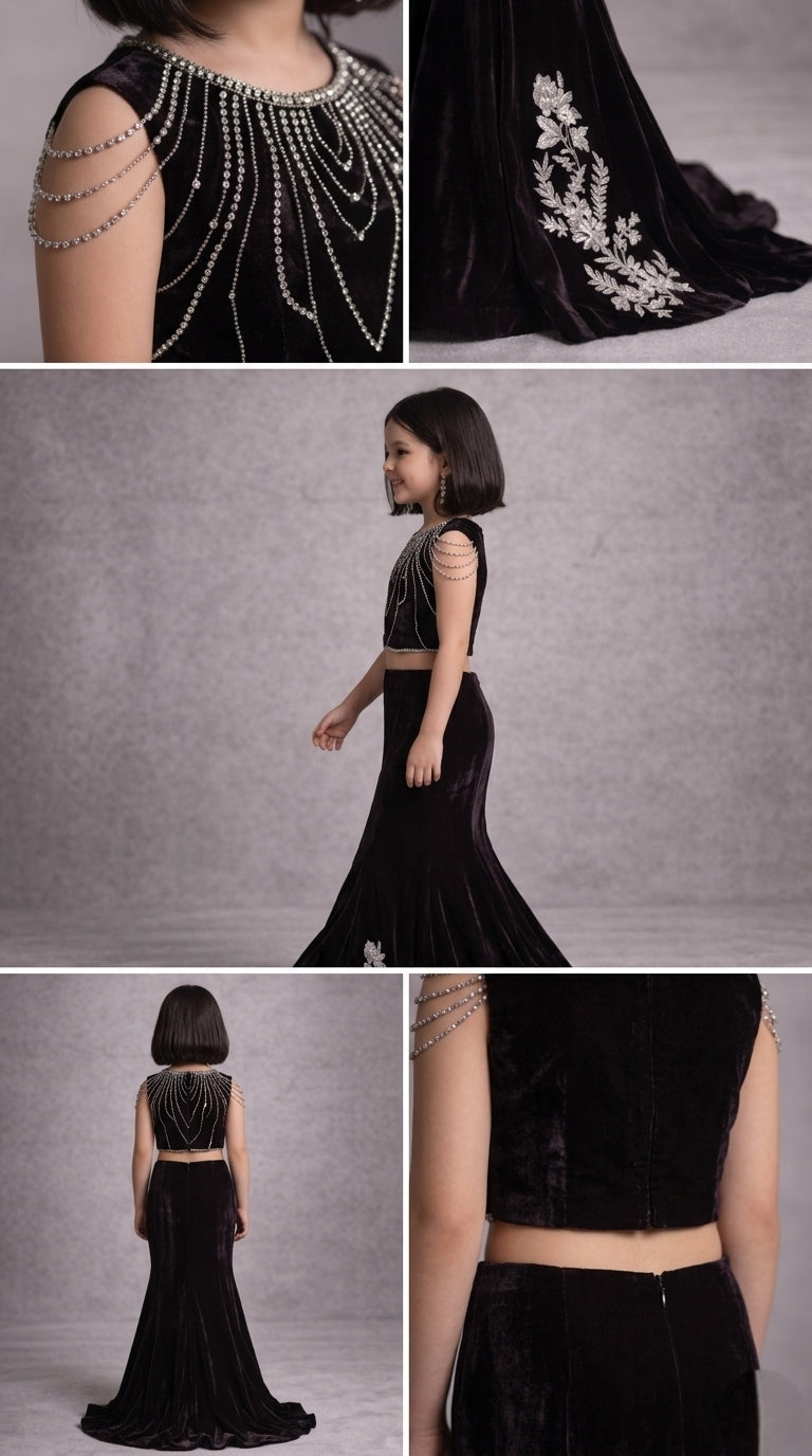 Pre Order: Velvet Princess Royale Lehenga Set