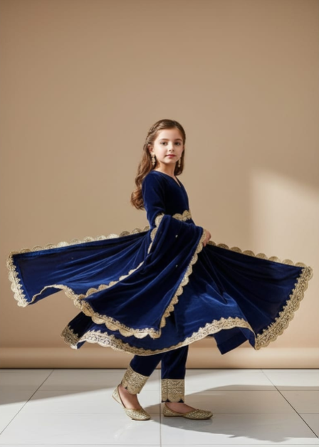 Pre Order: Blue Velvet Anarkali Suit Set