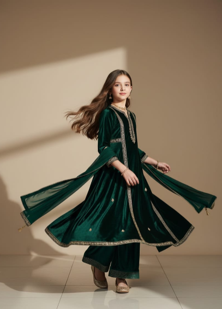 Pre Order: Green Velvet Anarkali Suit Set