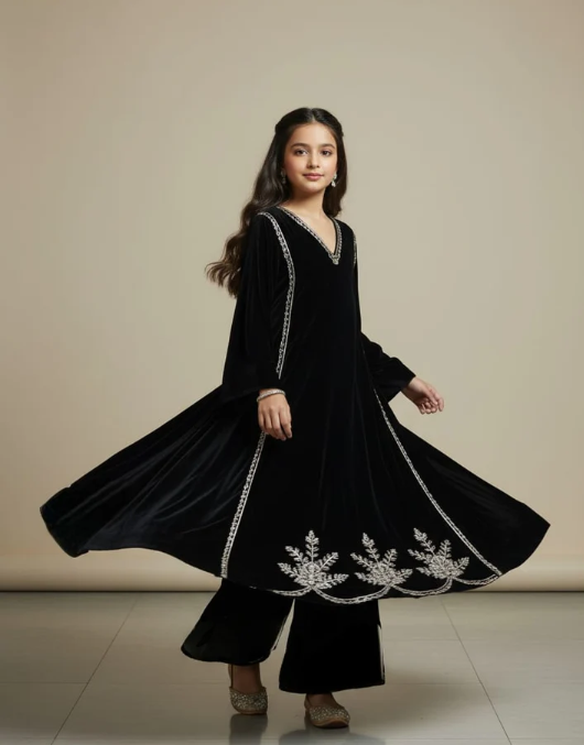 Pre Order: Black Embroidered Anarkali Suit Set
