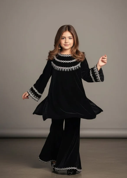 Pre Order: Black Embroidered Kurti And Sharara Set