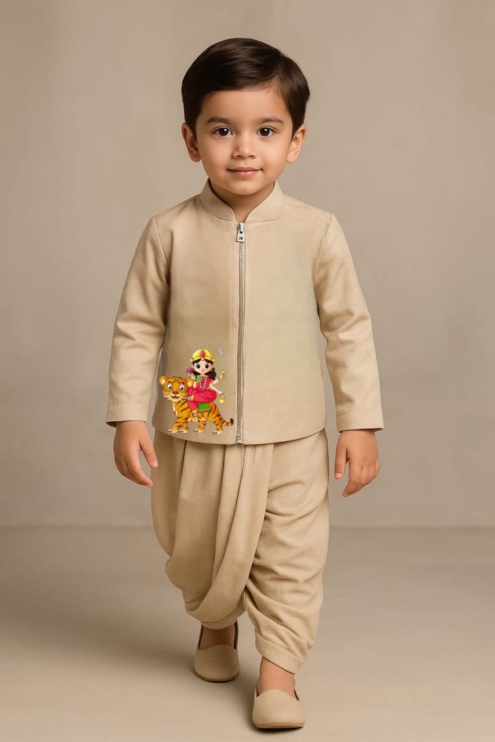 RTD Pre Order: Maa Chandraghanta Beige Jacket And Dhoti