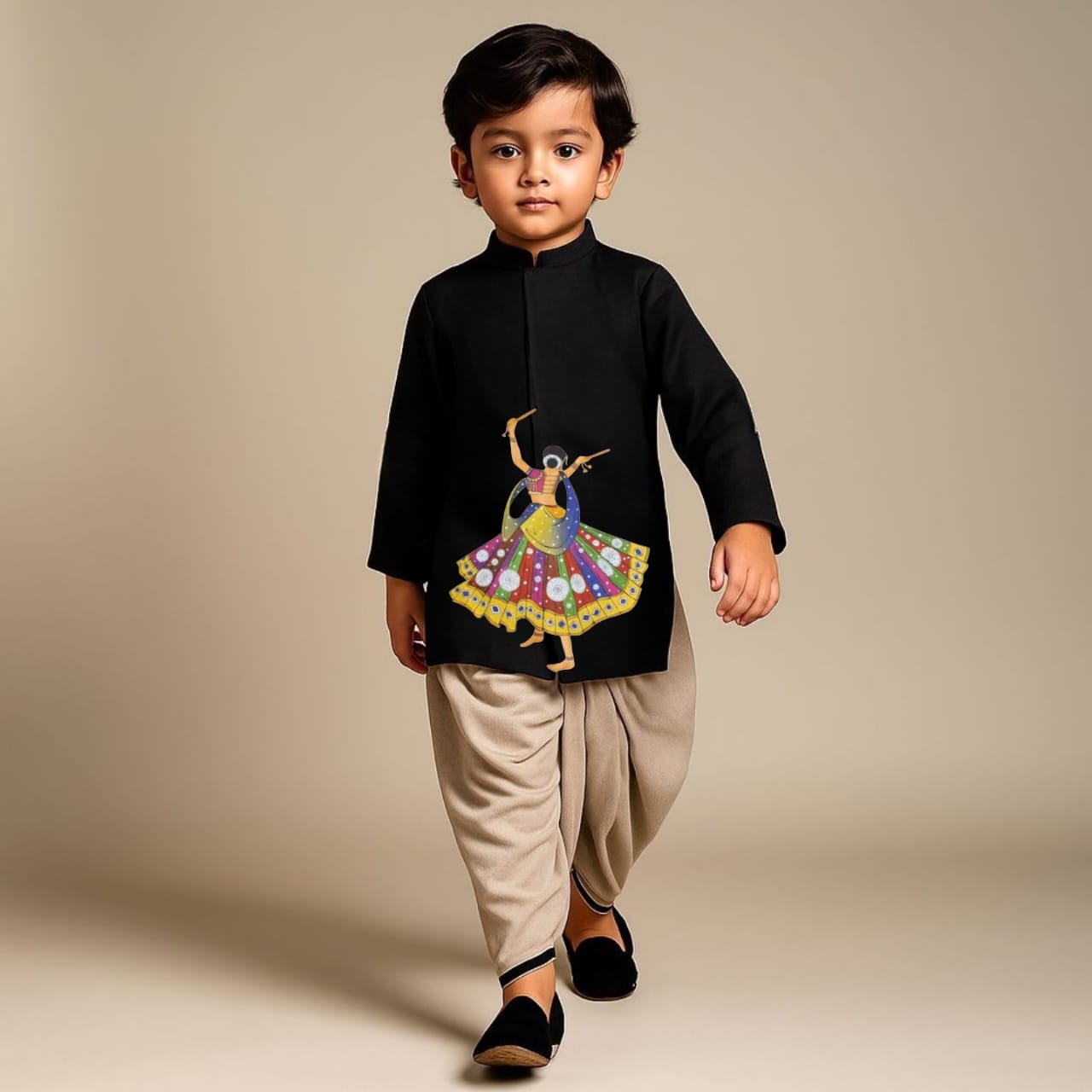 Pre Order: Traditional Folk Black Kurta With Dhoti