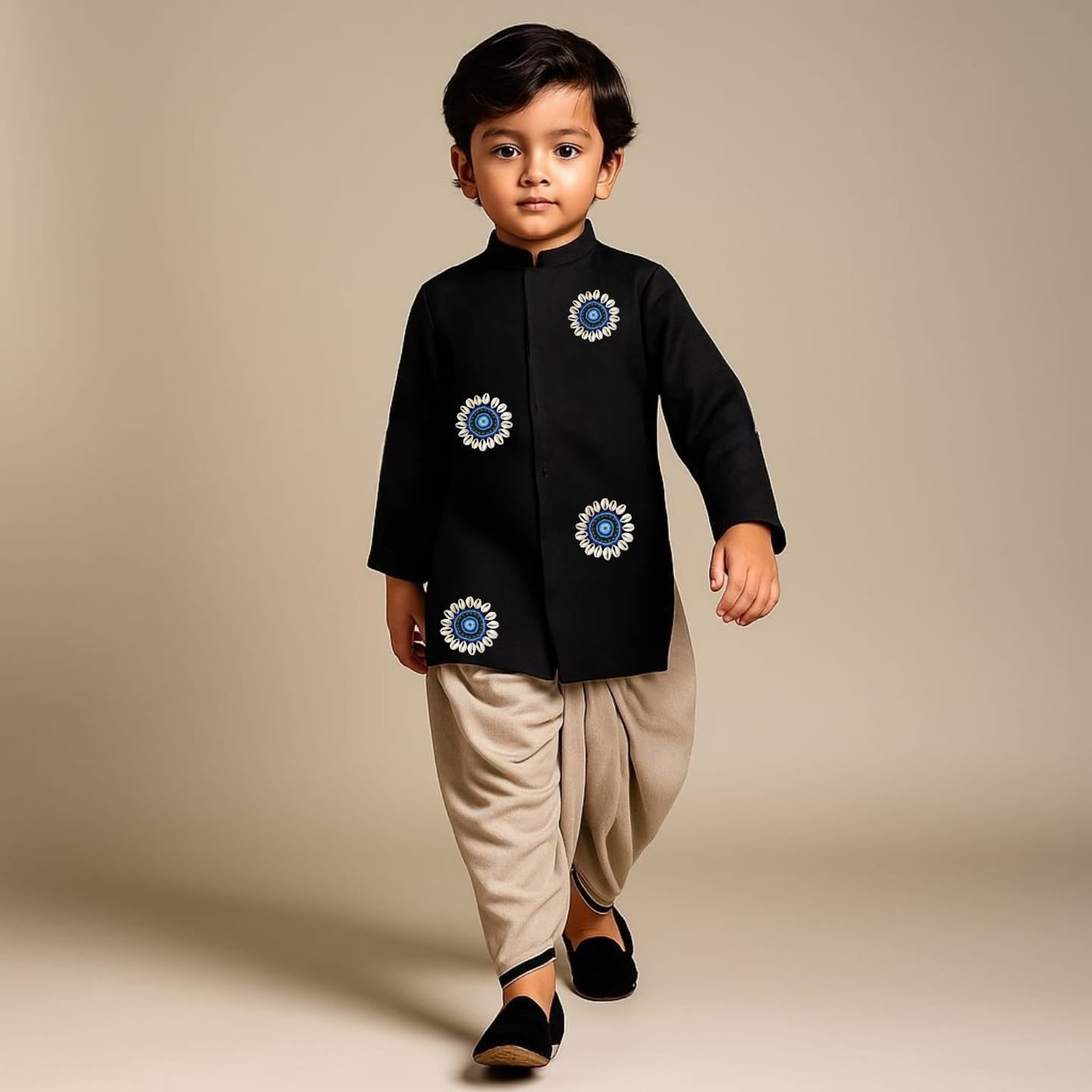 Pre Order: Enchanted Embroidered Eyes Black Kurta With Dhoti
