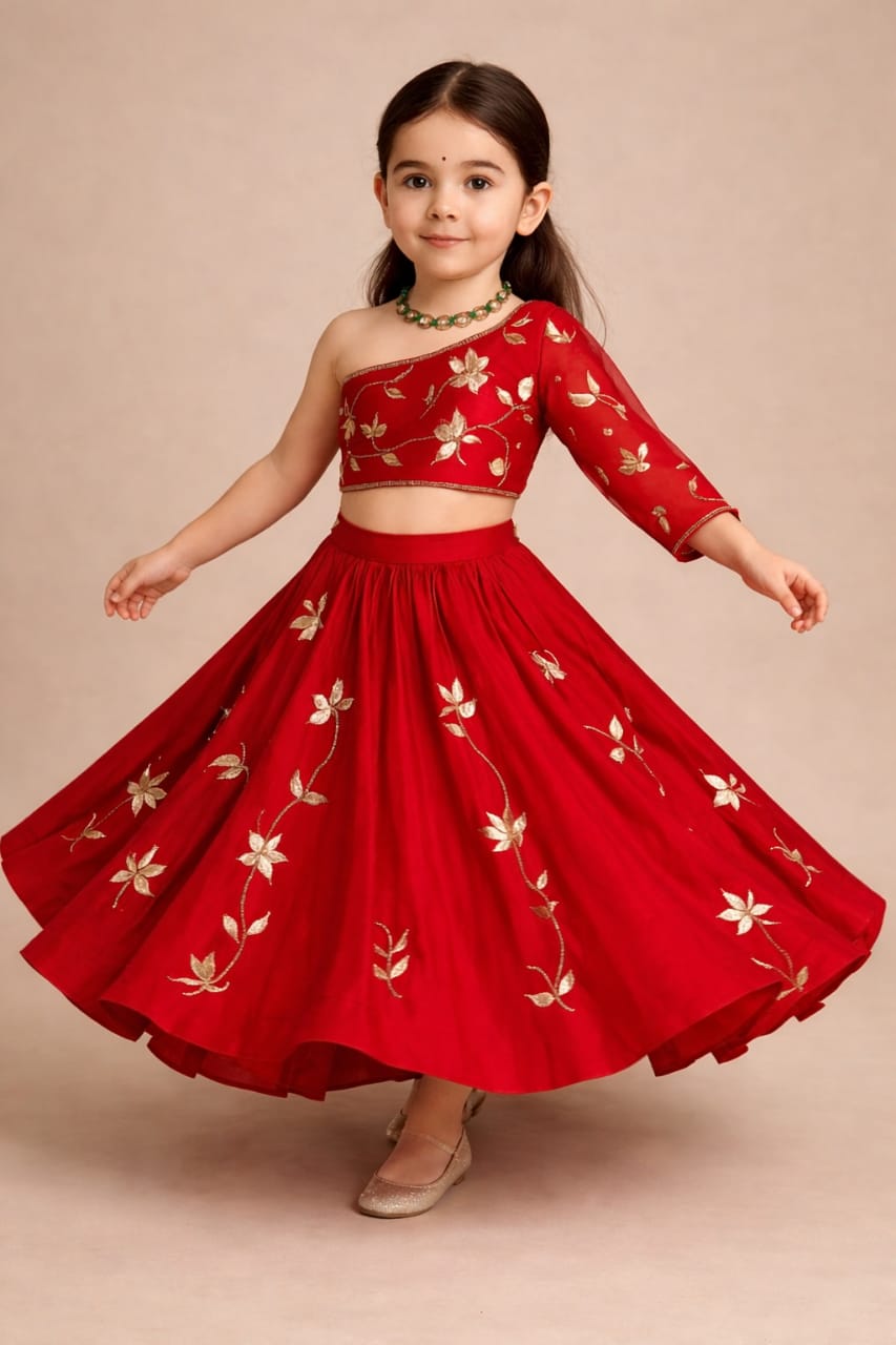 Pre Order: Red Embroidered Lehenga Set